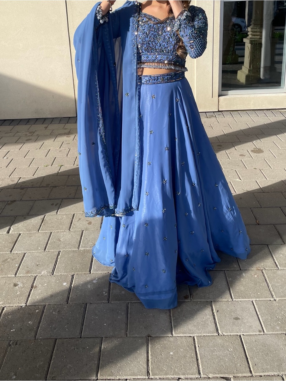 Embellished Blue A-Line Skirt